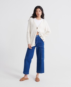 Superdry Slub Yarn Boyfriend Cardigan Női Kötöttáru Fehér | LFQHO2438